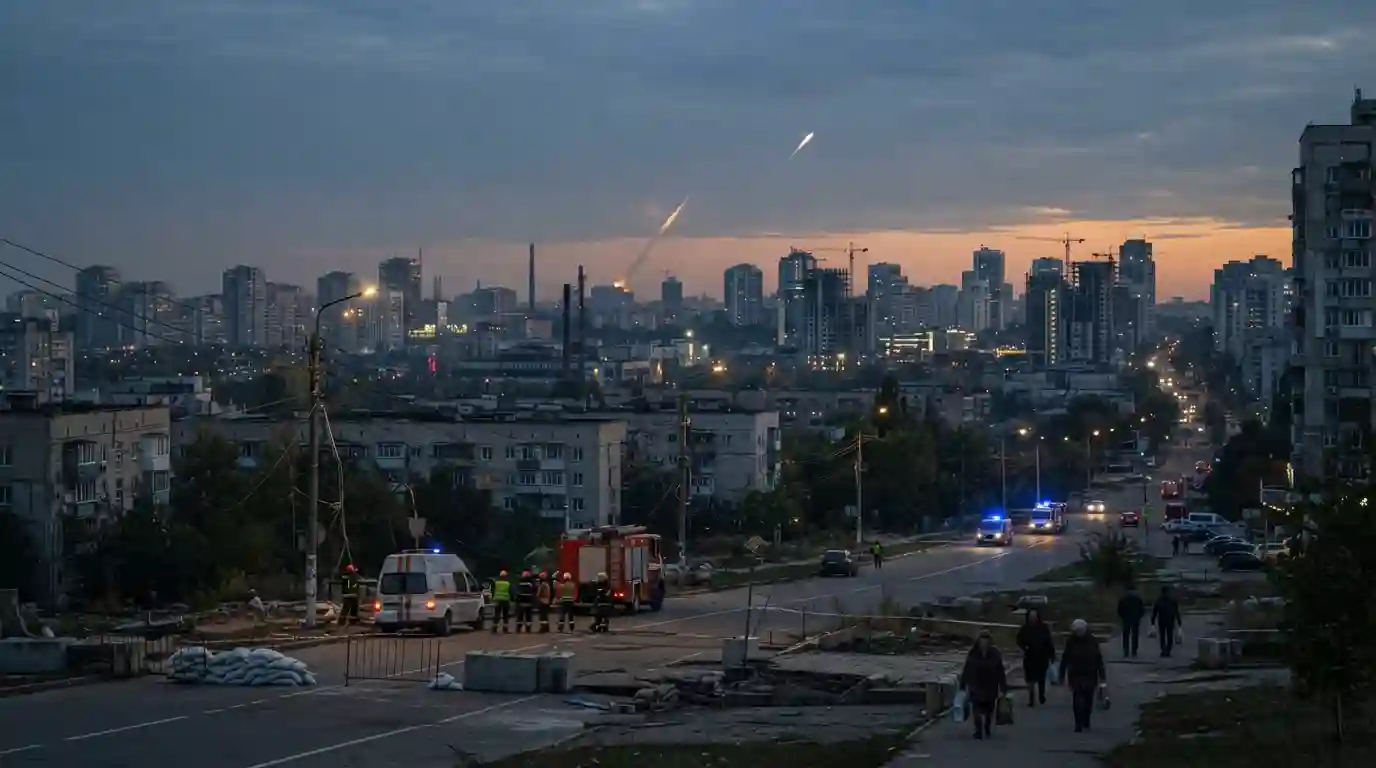 Eastern European cityscape representing the ongoing Russia-Ukraine conflict and regional security concerns