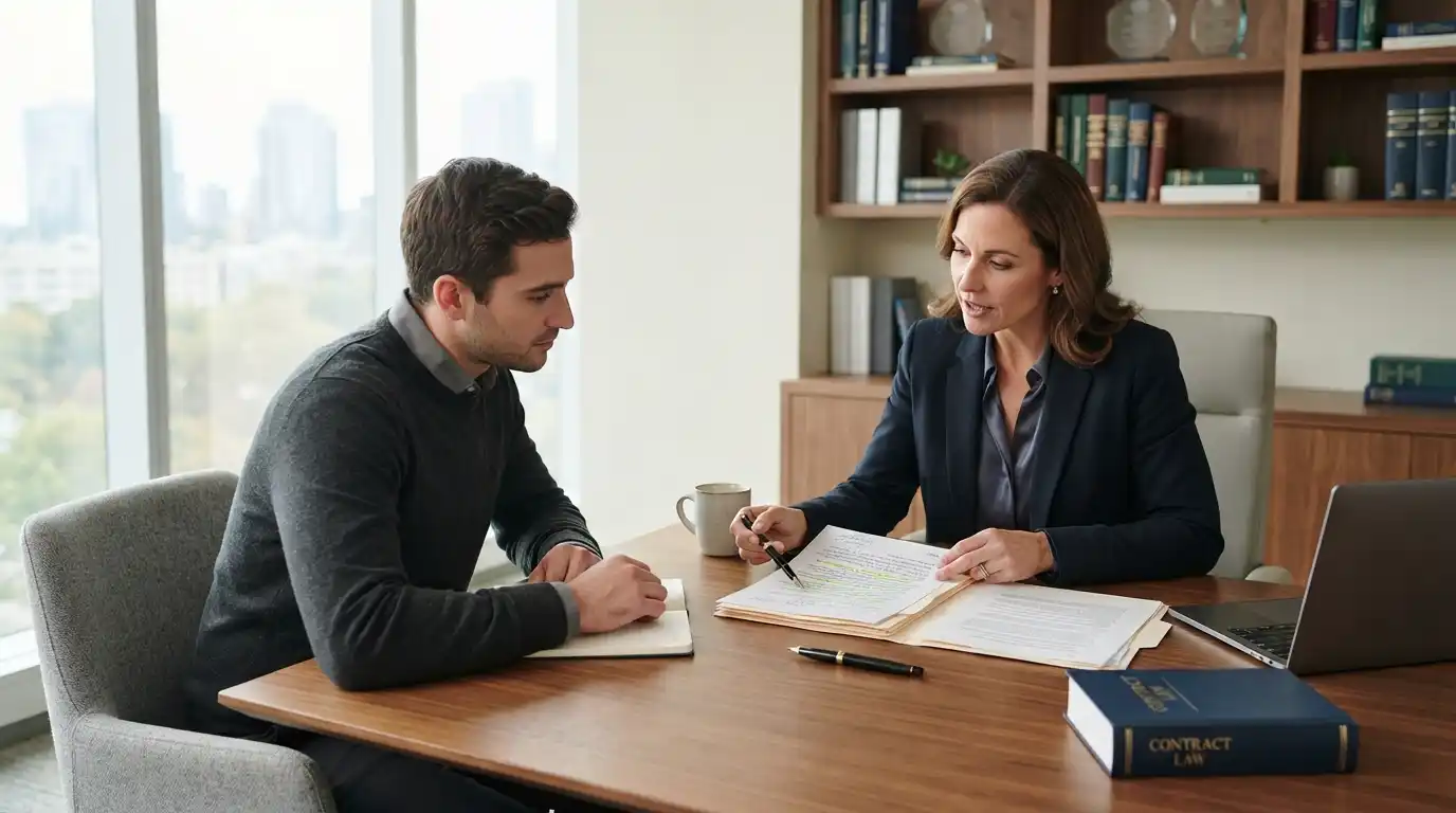 Lawyer discussing legal documents with a client during a professional consultation