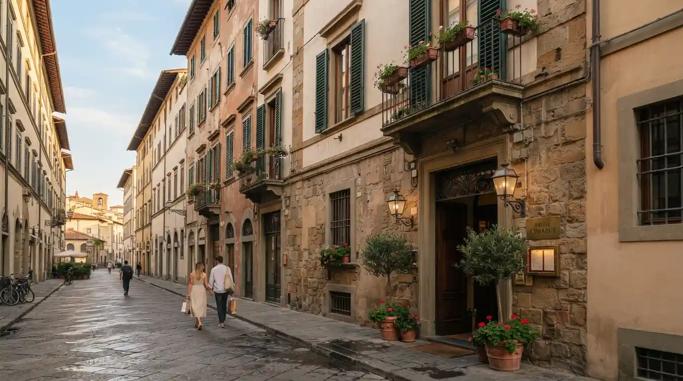 Historic-style Hotel Cimabue building on a quiet street in Florence