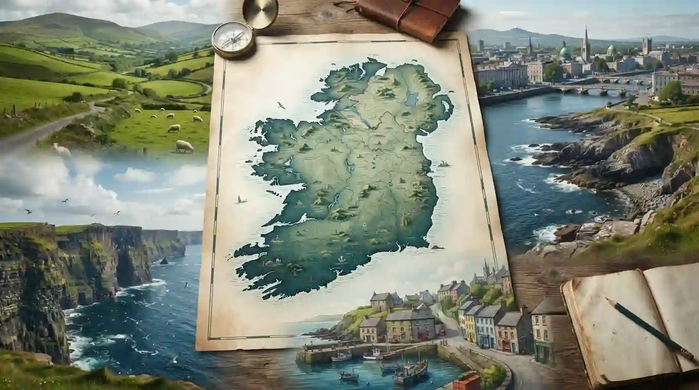 Map-inspired view of the best places to visit in Ireland