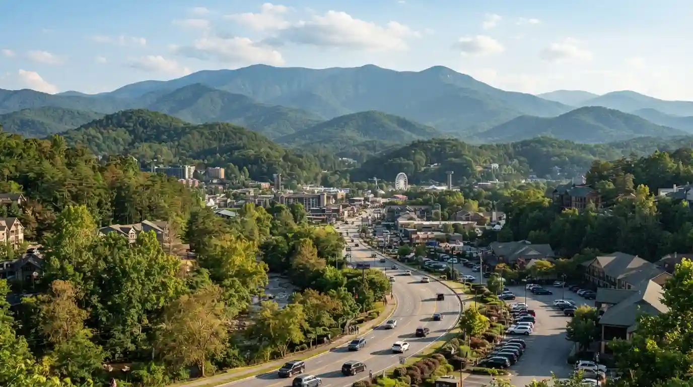 Scenic Pigeon Forge landscape with the Great Smoky Mountains in Tennessee