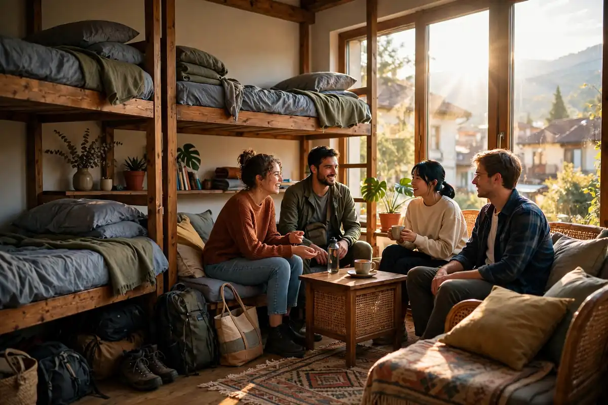 Cozy hostel common room with travelers — best hostels in the USA for solo travelers