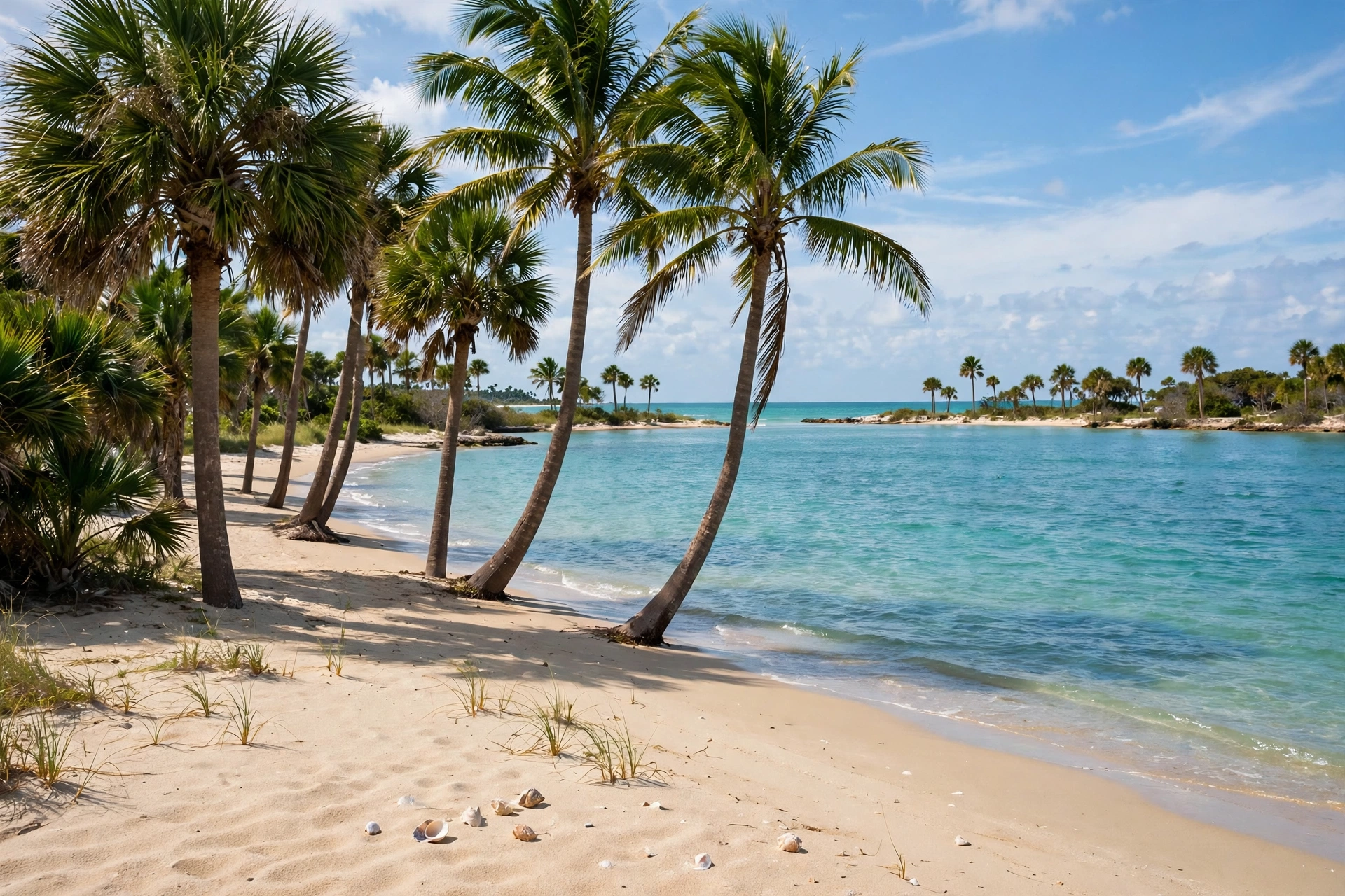 Florida beach with palm trees and turquoise water