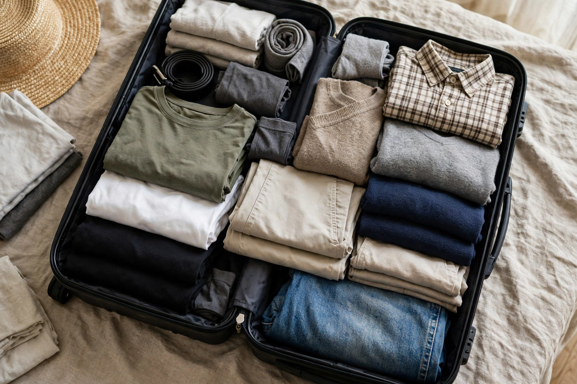 Packing tips: neatly organized suitcase for travel