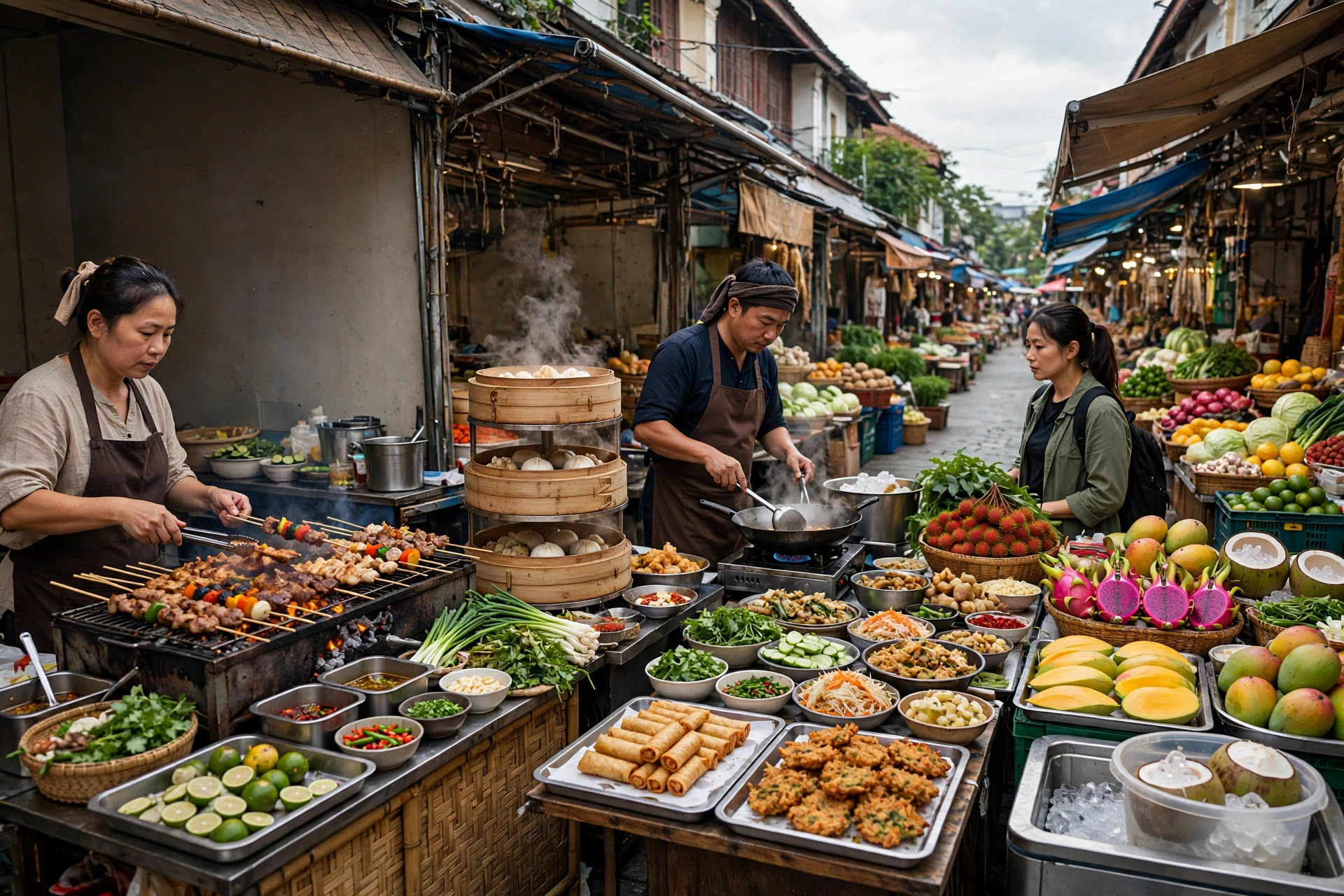 Street food market with local dishes — food travel in the USA