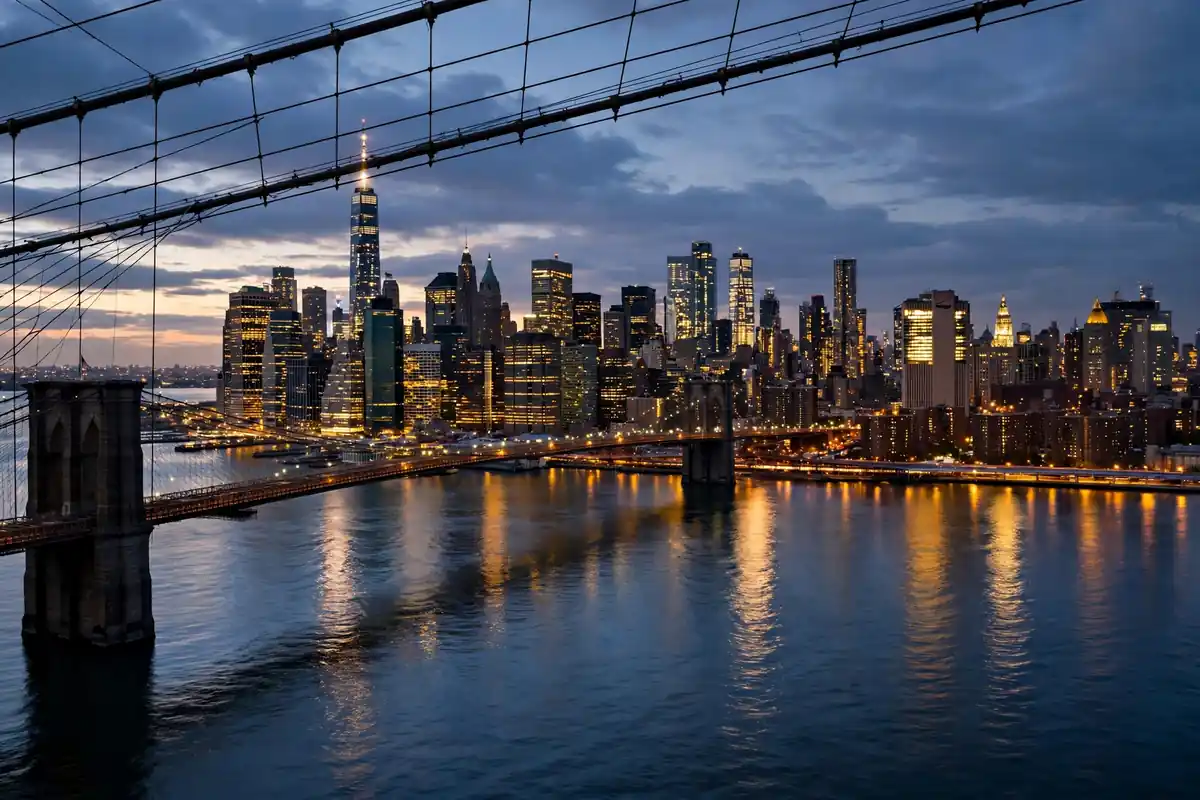 NYC trip cost 2026 - New York City skyline at dusk with glowing city lights